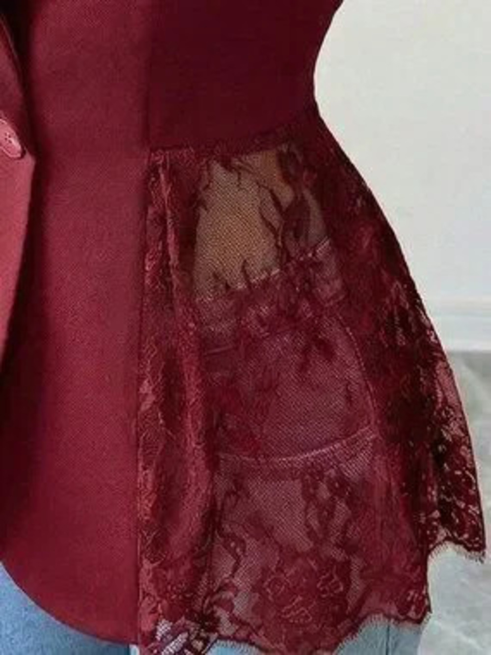 ZARA Burgundy Elegant Women's Lace Panel Blazer Jacket